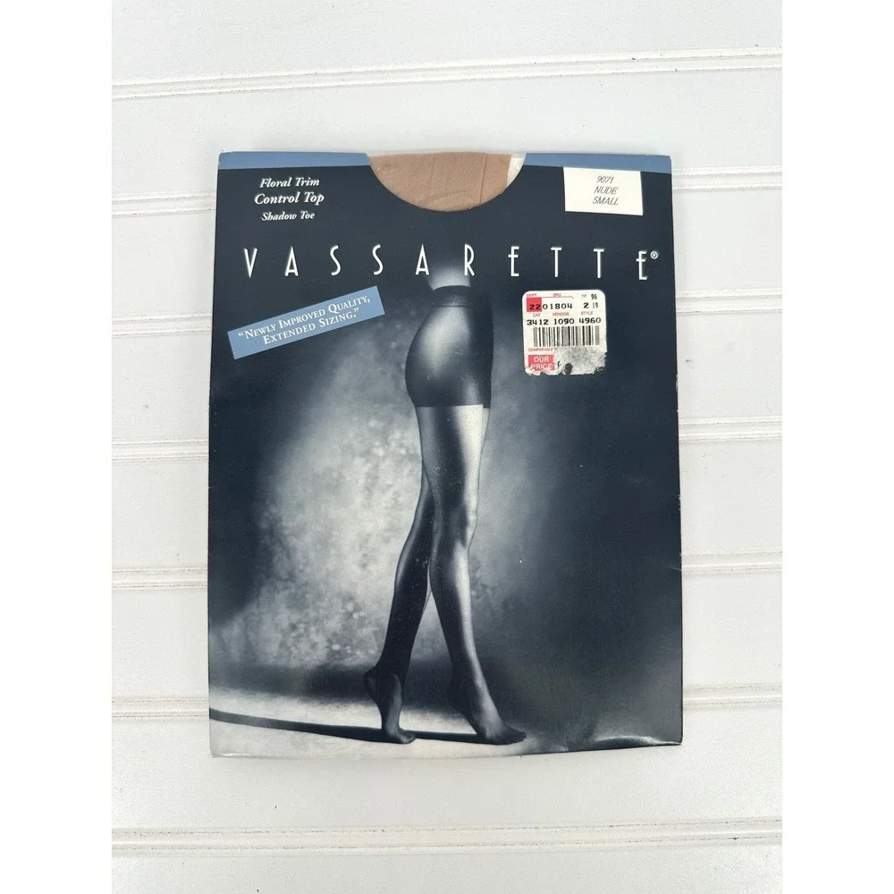 Vassarette Pantyhose Womens Small Nude Floral Trim Control Top Shadow Toe 9071